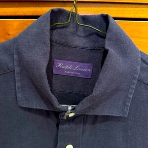 RL PURPLE LABEL navy linen button down shirt size small
